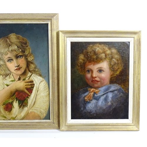 1870 - 20th century, Oil on boards, Three portraits comprising a lady wearing a straw hat, a young girl wit... 