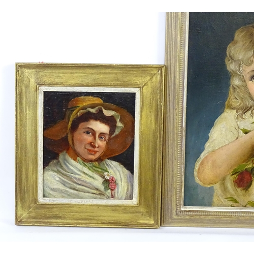 1870 - 20th century, Oil on boards, Three portraits comprising a lady wearing a straw hat, a young girl wit... 