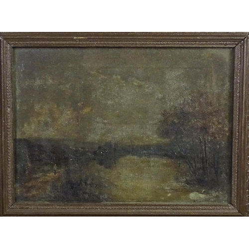 1874 - 19th century, Oil on canvas, A river landscape with a figure on a path. Approx. 10 1/2