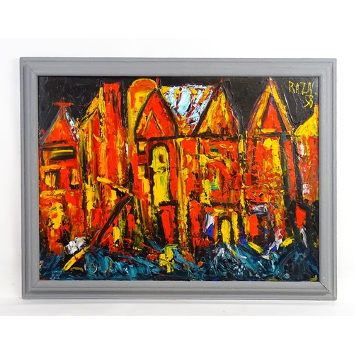 1877 - After S. H. Raza (1922-2016), 21st century, Oil on card, Abstract townscape. Signed upper right. App... 