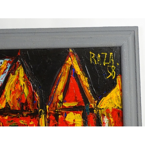 1877 - After S. H. Raza (1922-2016), 21st century, Oil on card, Abstract townscape. Signed upper right. App... 