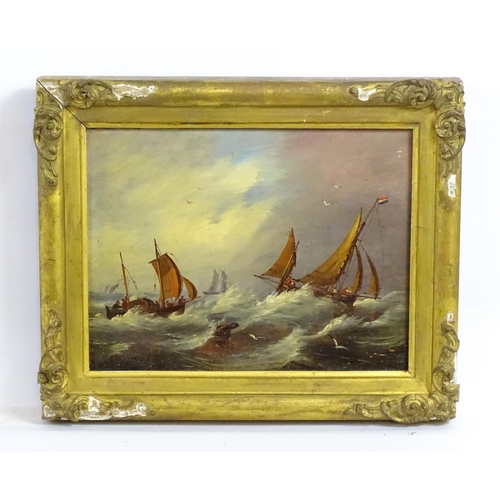 1878 - Manner of John Moore of Ipswich (1821-1902), 20th century, Oil on board, Fishing boats in a rough se... 