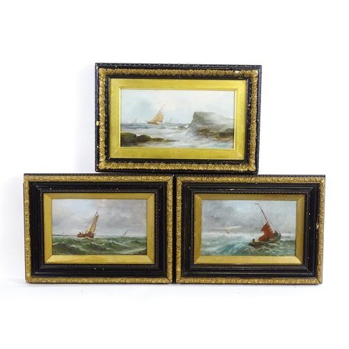 1881 - E. Wilson, Late 19th century, Marine School, Oil on boards, Two seascapes depicting fishing boats in... 