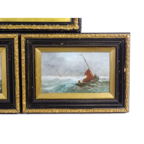 1881 - E. Wilson, Late 19th century, Marine School, Oil on boards, Two seascapes depicting fishing boats in... 