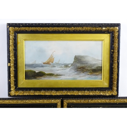 1881 - E. Wilson, Late 19th century, Marine School, Oil on boards, Two seascapes depicting fishing boats in... 