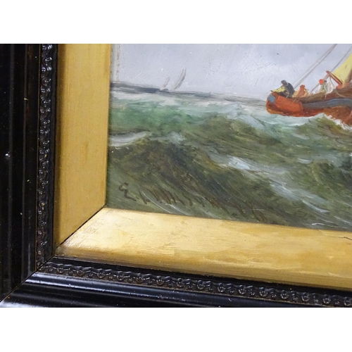 1881 - E. Wilson, Late 19th century, Marine School, Oil on boards, Two seascapes depicting fishing boats in... 