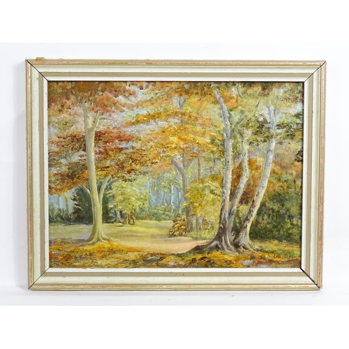 1882 - Eileen P. Burke, 20th century, Oil on canvas board, Autumn in Epping Forest. Signed lower right and ... 