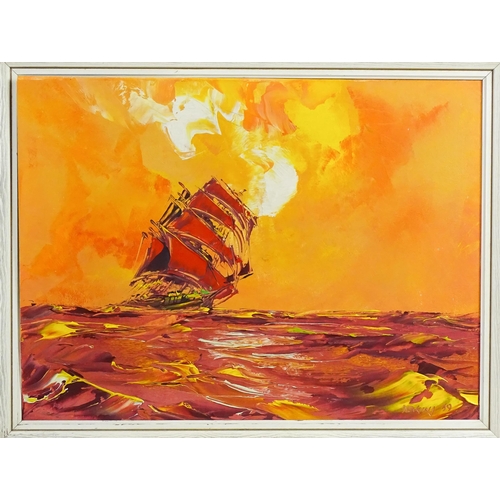 1886 - George Richard Deakins (1911-1981), Oil on board, A tall ship under sail. Signed and dated 19)69 low... 