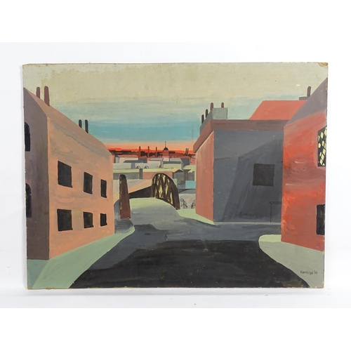 1887 - Manner of Edward Hopper (1882-1967), 20th century, Acrylic on board, City Roofs, A Mid-Century / Mod... 