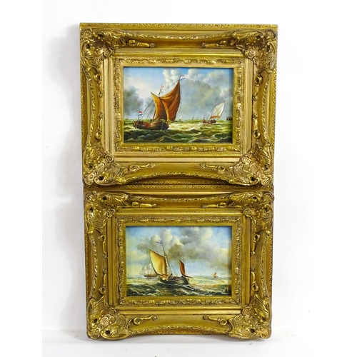 1894 - 20th century, Oil on board, Dutch Marine School, A pair of seascapes with sailing ships flying the f... 