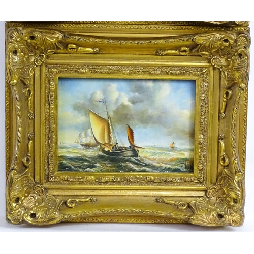 1894 - 20th century, Oil on board, Dutch Marine School, A pair of seascapes with sailing ships flying the f... 