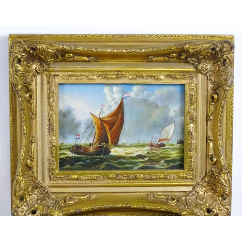 1894 - 20th century, Oil on board, Dutch Marine School, A pair of seascapes with sailing ships flying the f... 