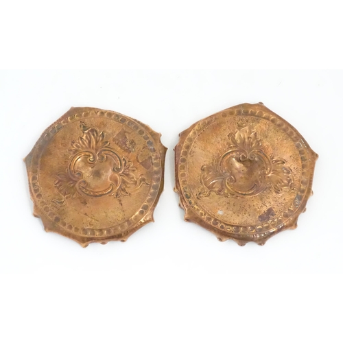 1089 - Two early 20thC copper dishes with embossed foliate decoration, punchwork detail and fluted rims. Ap... 