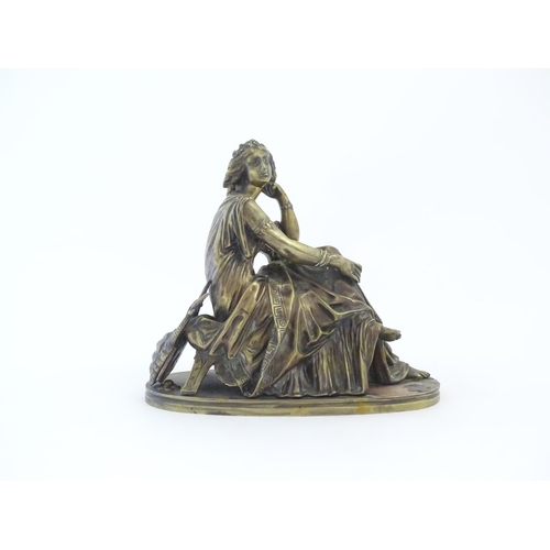 1105 - A 19thC cast bronze sculpture after Paul Emile Machault (1800-1866), modelled as a seated maiden in ... 