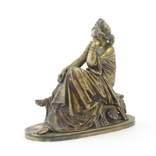 1105 - A 19thC cast bronze sculpture after Paul Emile Machault (1800-1866), modelled as a seated maiden in ... 