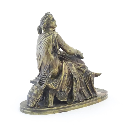 1105 - A 19thC cast bronze sculpture after Paul Emile Machault (1800-1866), modelled as a seated maiden in ... 