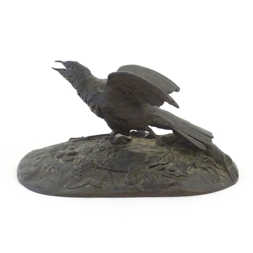 1107 - A late 19th / early 20thC French cast bronze after Eugene Gonon (1814-1892), modelled as a blackbird... 