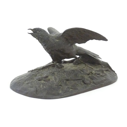 1107 - A late 19th / early 20thC French cast bronze after Eugene Gonon (1814-1892), modelled as a blackbird... 