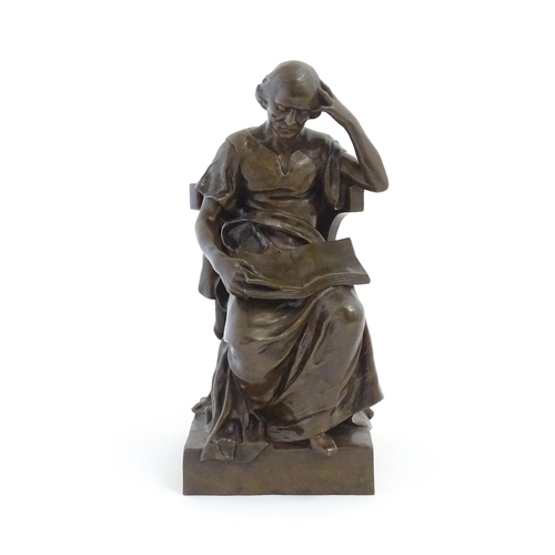 1115 - A 20thC French cast bronze sculpture after Henri Louis Levasseur (1853-1934), modelled as a seated p... 