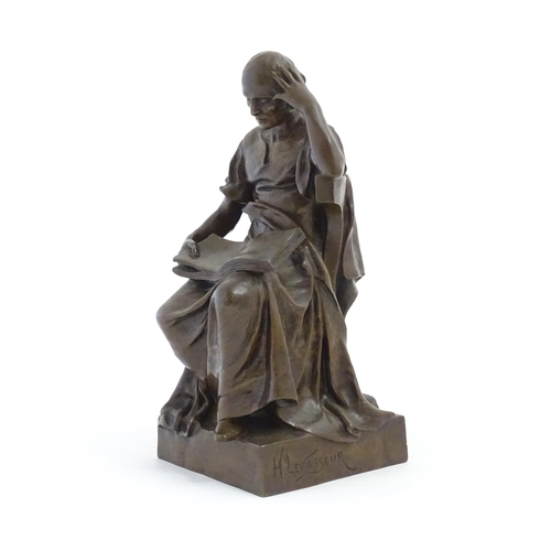 1115 - A 20thC French cast bronze sculpture after Henri Louis Levasseur (1853-1934), modelled as a seated p... 