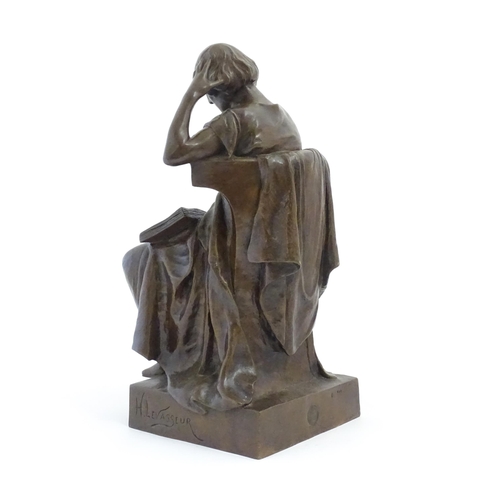 1115 - A 20thC French cast bronze sculpture after Henri Louis Levasseur (1853-1934), modelled as a seated p... 