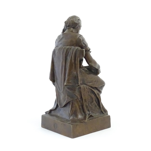 1115 - A 20thC French cast bronze sculpture after Henri Louis Levasseur (1853-1934), modelled as a seated p... 