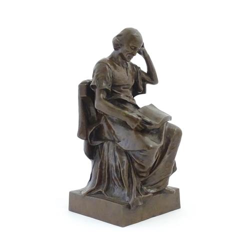 1115 - A 20thC French cast bronze sculpture after Henri Louis Levasseur (1853-1934), modelled as a seated p... 