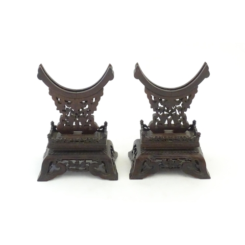 1116 - A pair of Chinese hardstone table screens with applied carved hardstone decoration depicting floweri... 