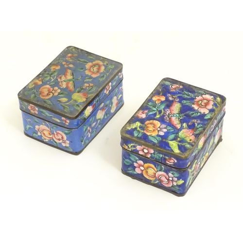 1129 - Two Oriental cloisonne boxes of rectangular form decorated with flowers, foliage and butterflies. Ap... 