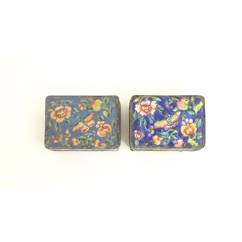 1129 - Two Oriental cloisonne boxes of rectangular form decorated with flowers, foliage and butterflies. Ap... 