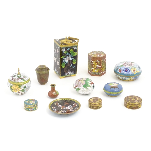 1157 - A quantity of assorted 20thC Chinese cloisonne wares to include miniature vase, egg, pot and cover, ... 