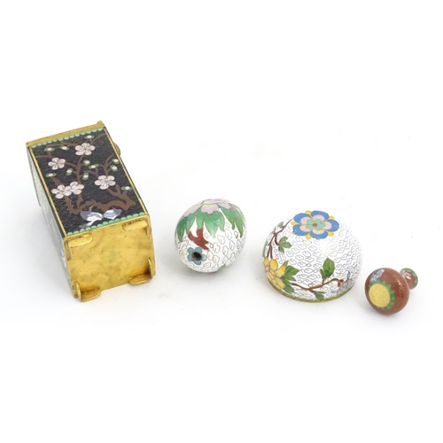 1157 - A quantity of assorted 20thC Chinese cloisonne wares to include miniature vase, egg, pot and cover, ... 