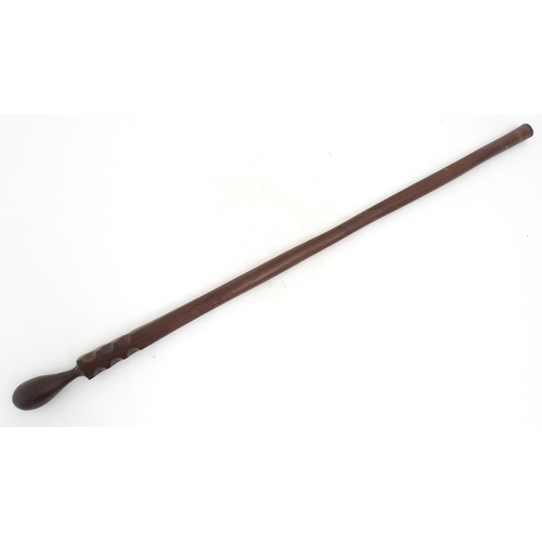 1188 - Ethnographic / Native / Tribal: An African walking stick / cane with carved detail to top. Approx. 3... 