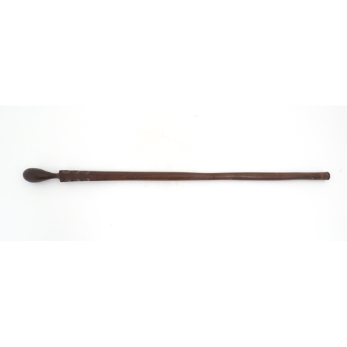 1188 - Ethnographic / Native / Tribal: An African walking stick / cane with carved detail to top. Approx. 3... 