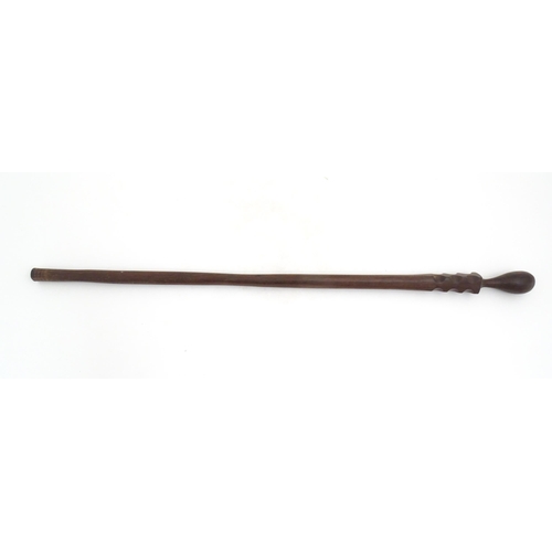 1188 - Ethnographic / Native / Tribal: An African walking stick / cane with carved detail to top. Approx. 3... 