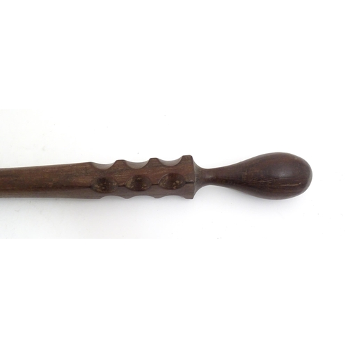 1188 - Ethnographic / Native / Tribal: An African walking stick / cane with carved detail to top. Approx. 3... 