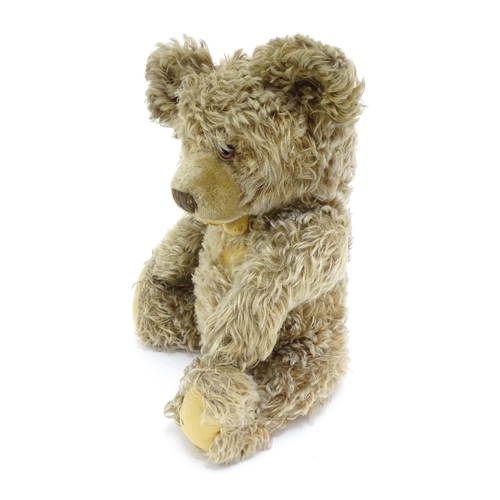 1440 - Toy: A 20thC Steiff straw filled mohair teddy bear - Zotty, with stitched nose, open mouth, articula... 
