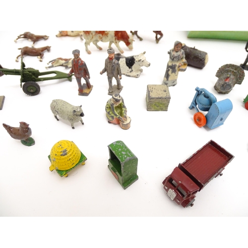 1460 - Toys: A quantity of assorted lead farm animals, makers to include Britains Ltd., Lesney, etc., a box... 