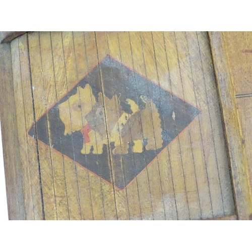 1259 - A 20thC tambour fronted box with Scottie dog and geometric detail. Approx. 2