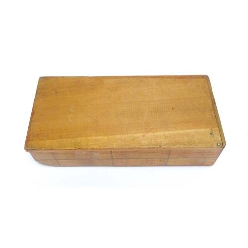 1259 - A 20thC tambour fronted box with Scottie dog and geometric detail. Approx. 2