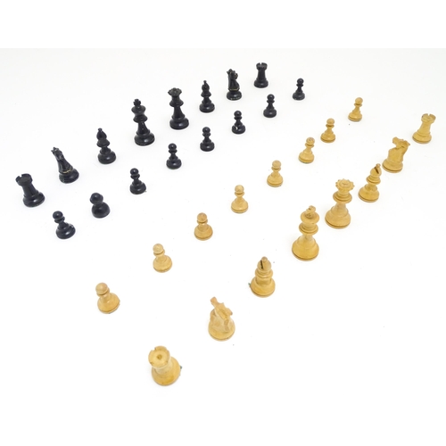 1467 - Toys: 20thC carved wood chess set. Together with an 8x8 Draughts games board. King approx. 2 1/2