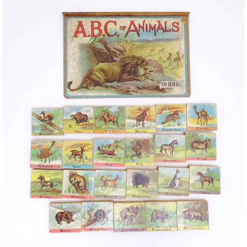 1482 - Toys: An early 20thC Chad Valley pull along farmer and animals with troughs. Together with ABC of an... 