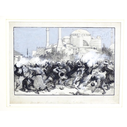 1917 - Charles Josef Staniland (1838-1916), Ink, watercolour and gouache, The Attack and Massacre of Armeni... 