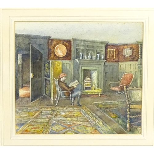 1926 - Late 19th / early 20th century, Watercolour, The Parlour, A grand interior scene with a gentleman re... 