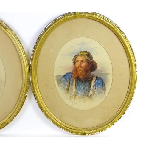 1930 - James Drummond (1816-1877), Scottish School, Oval watercolours, A pair of portraits comprising a bea... 