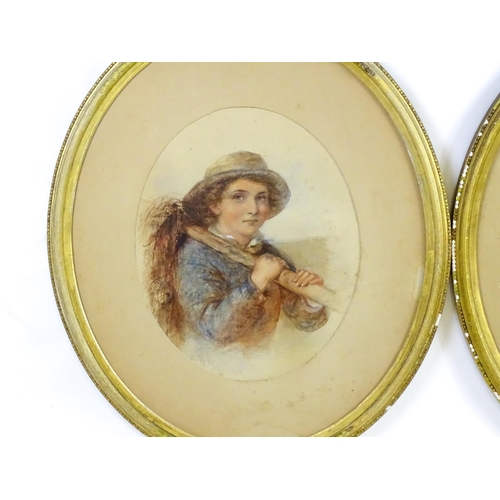 1930 - James Drummond (1816-1877), Scottish School, Oval watercolours, A pair of portraits comprising a bea... 