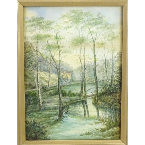 1931 - A. F. Villiers, Early 20th century, Watercolour, A wooded river landscape with a view of a house. Si... 