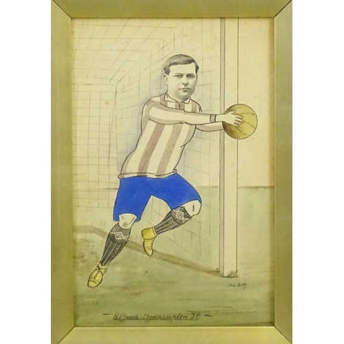 1937 - Early 20th century, Watercolour and ink, A portrait of G. / Harry Cooch, The goal keeper of Northamp... 