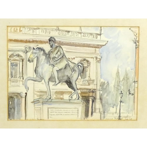 1940 - 20th century, Watercolour and ink, The Equestrian Statue of Marcus Aurelius on the Capitoline Hill, ... 