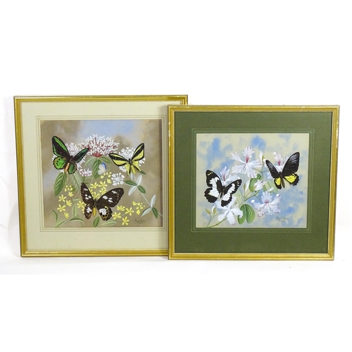 1941 - Nigel Wykes (1906-1991), Watercolour and gouache, A pair of flower and butterfly studies. Both signe... 